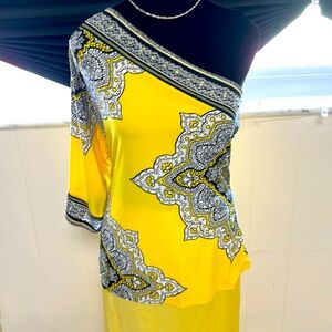 Gorgeous one sleeved built in bust support Cache top